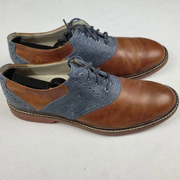Cole Haan NikeAir Air Sole Saddle Brown Blue Leather Oxford Dress Shoes Sz 9 M - Picture 2 of 10